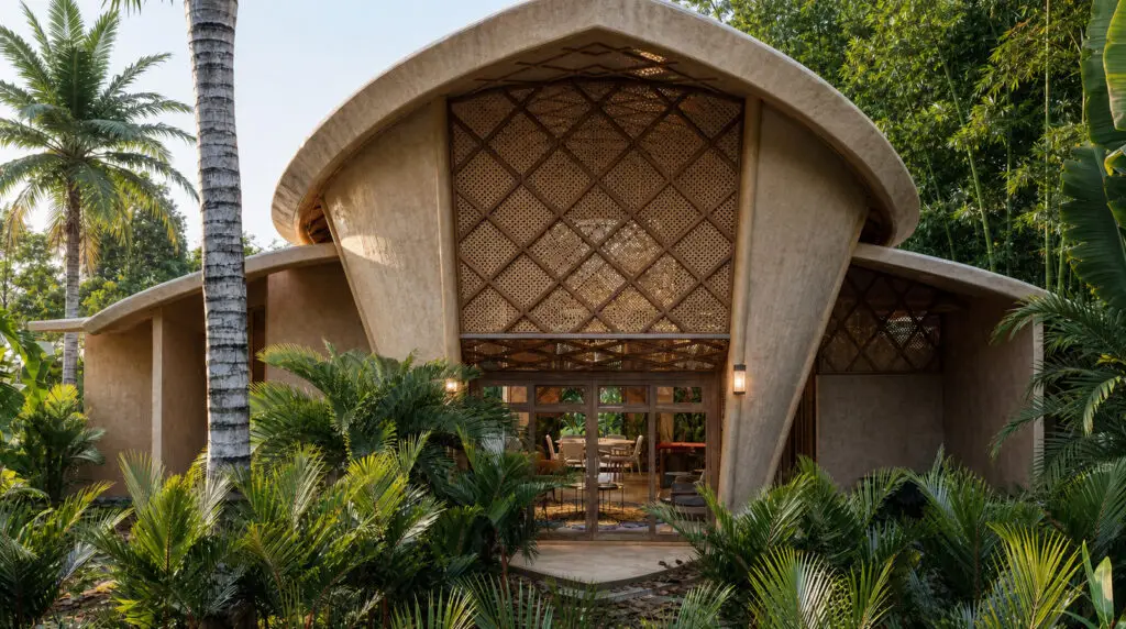 Entrada de arquitectura tropical diseñada por Arquitrek en Costa Rica